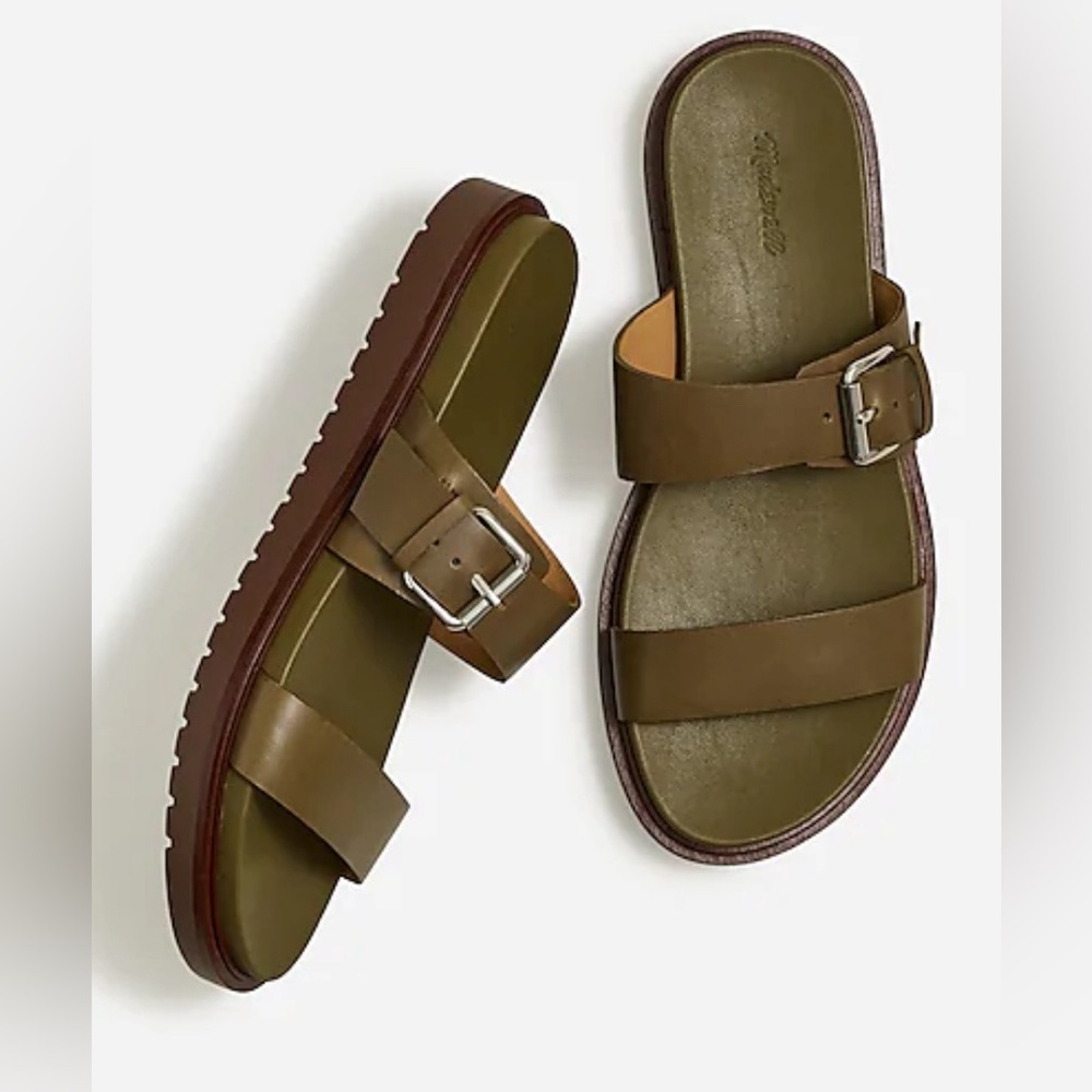 Madewell Olive Brown Double-Strap Slide Sandals